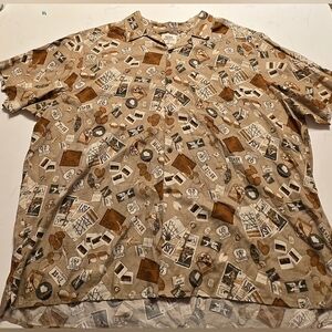 Blake Shelton Lands End Travel Novelty Dad Print Button Down Shirt Mens Size 4XL